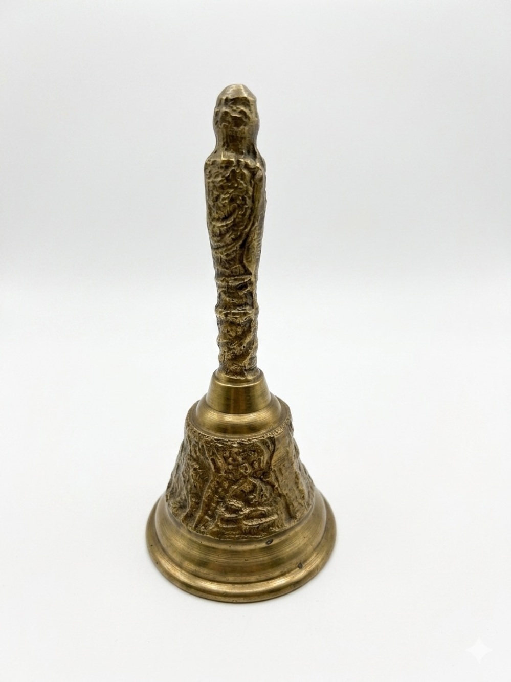 Vintage 5" Brutalist Brass Hand Bell - MCM Sculptural Art